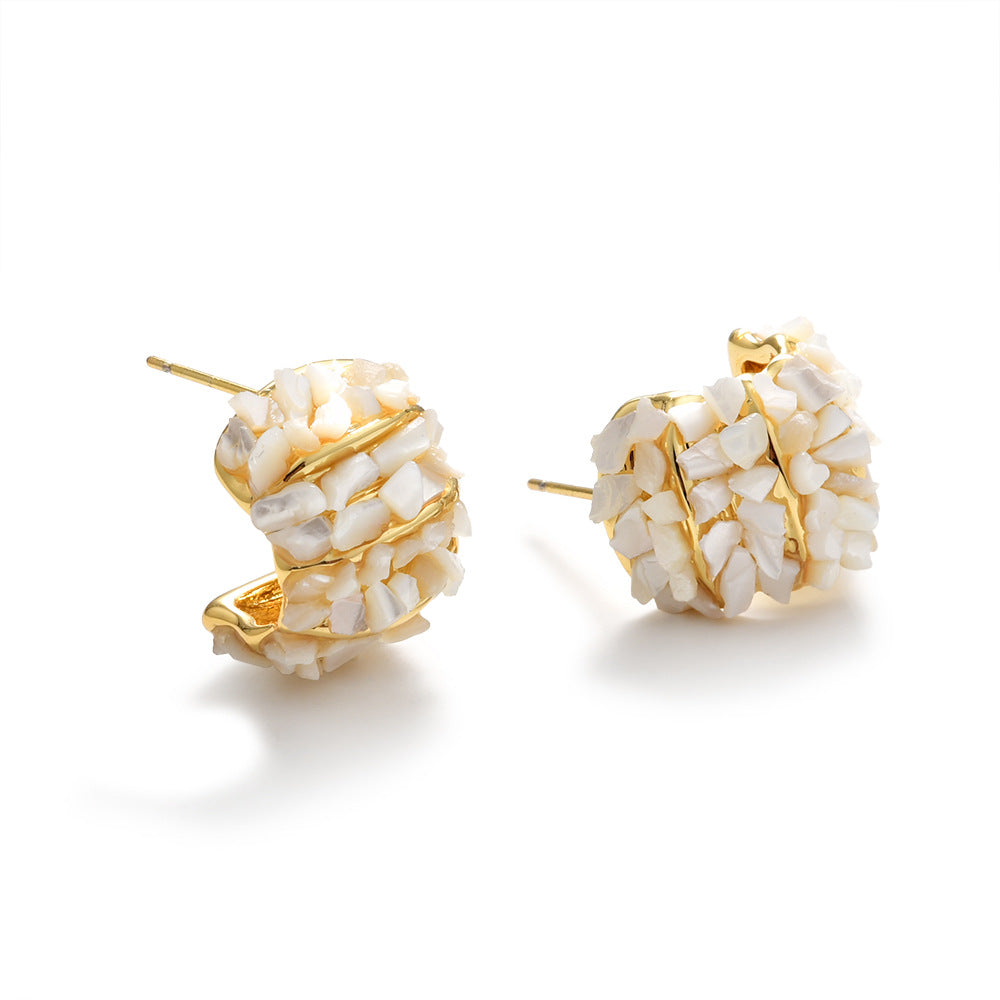 Shell C-Shaped Stud Earrings - DippedShop Wholesale - #3171