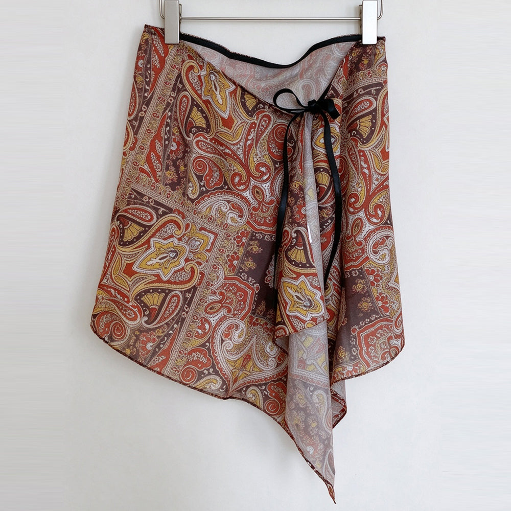 Retro Floral Print Asymmetrical Tie Waist Hip Scarf 6W1SL44
