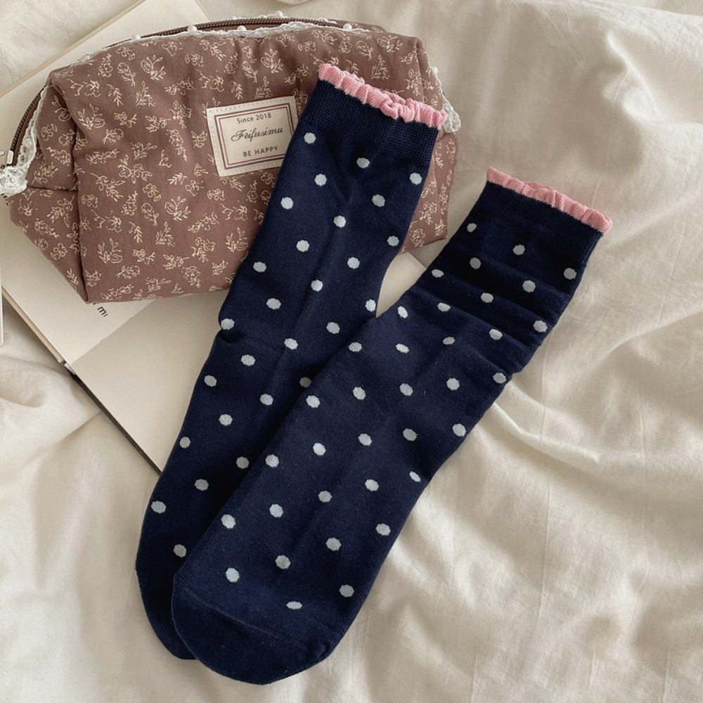 Polka Dot Ruffled Crew Socks - DippedShop Wholesale - #9891