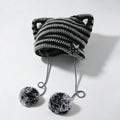 Cute Striped Cat Ear Beanie Hat With Pompoms 6W6HAT524