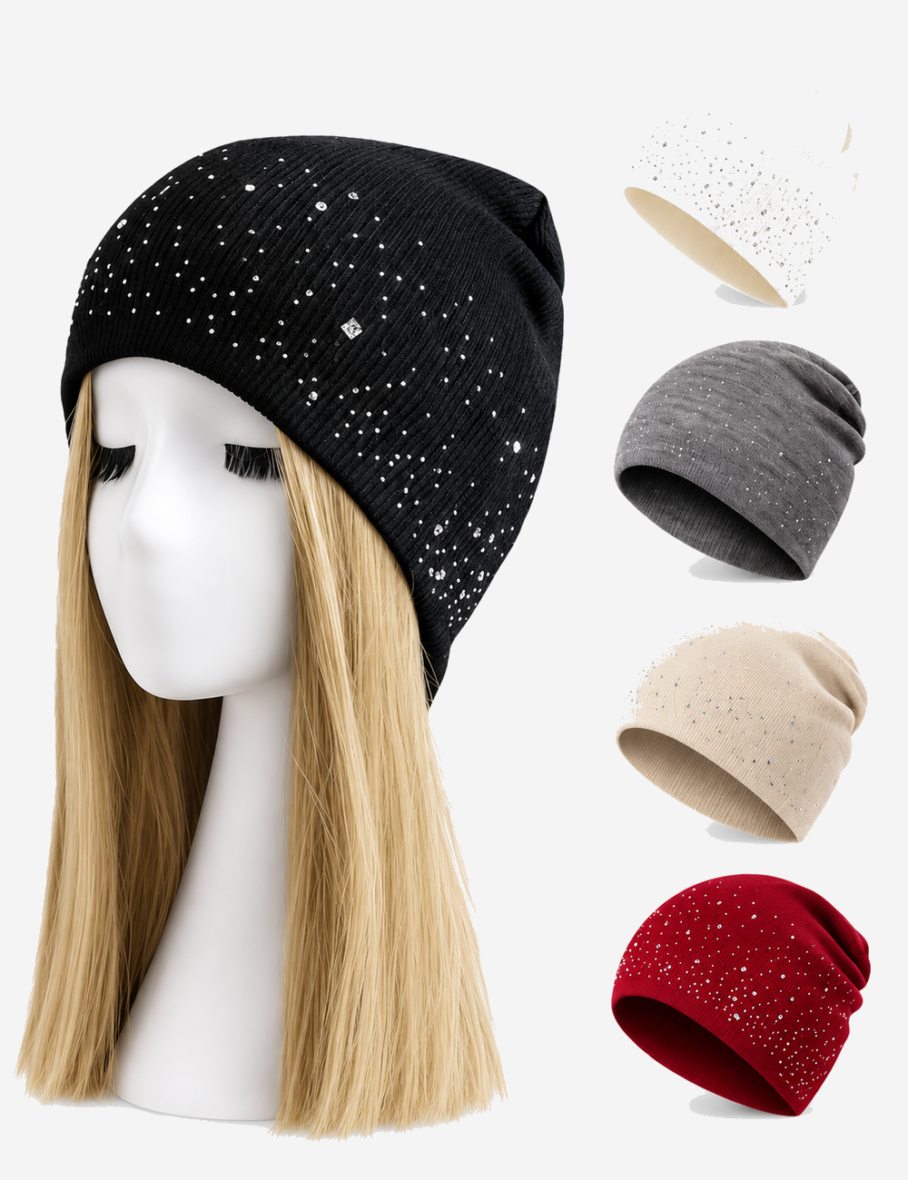 Stylish Rhinestones Angora Knit Beanie 6W6HAT671