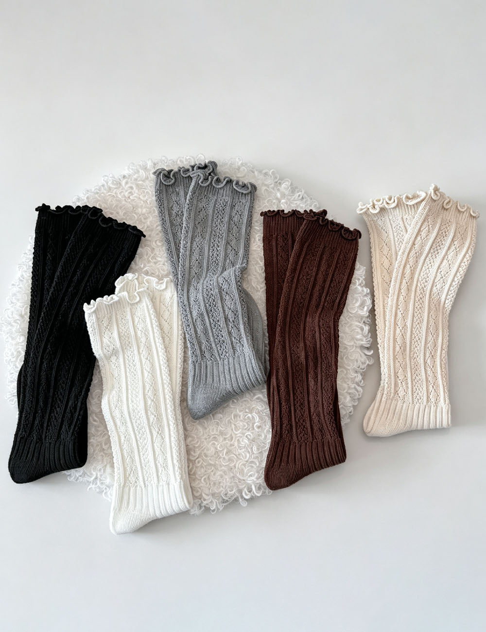 Elegant Diamond Knit Lace-Trim Mid-Calf Socks 6W8FSO694