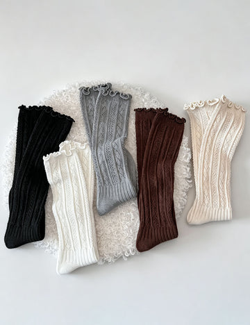 Elegant Diamond Knit Lace-Trim Mid-Calf Socks 6W8FSO694