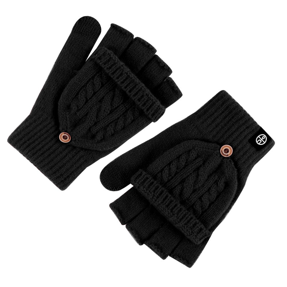 Simple Solid Color Fingerless Convertible Mittens Gloves 6W6GLO77
