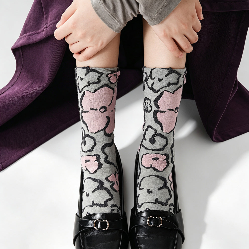 Floral Embossed Crew Socks - DippedShop Wholesale - #6899
