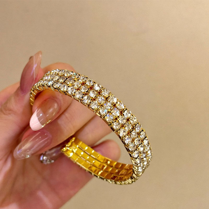 Vinatge Multi-Layer Pearl Rhinestone Bangle Bracelet 6W6JBR588