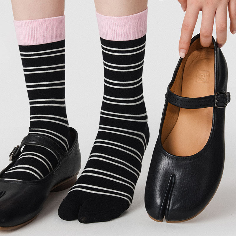 Minimalist Color Block Striped Tabi Socks 6W8FSO533