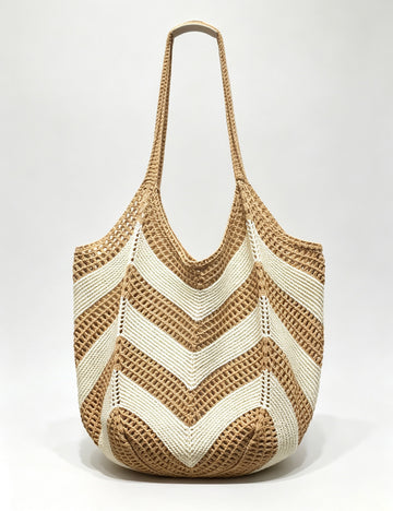 Casual Color Block Hollow Woven Tote Bag 6W10BBG1784
