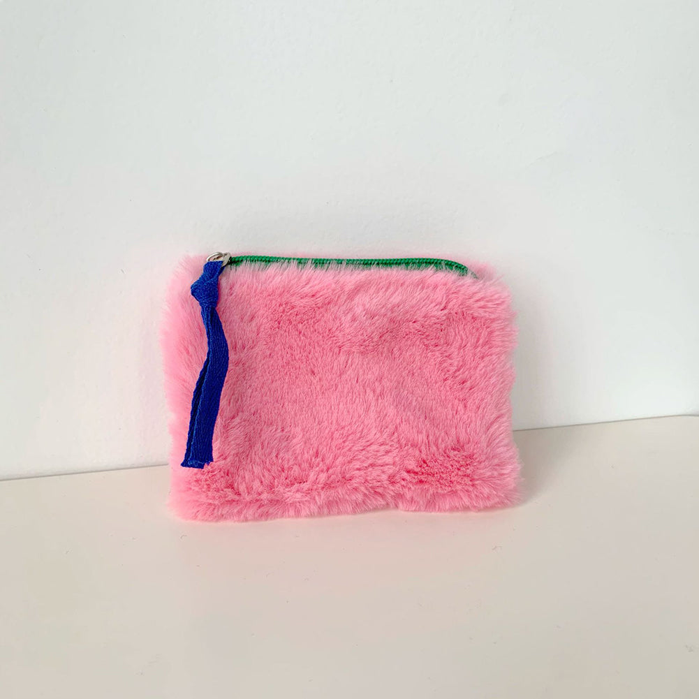 Fluffy Plush Color Block Mini Coin Purse 6W10BWB375