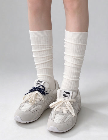 Simple Solid Color Elastic Knit Socks 6W8FSO1015