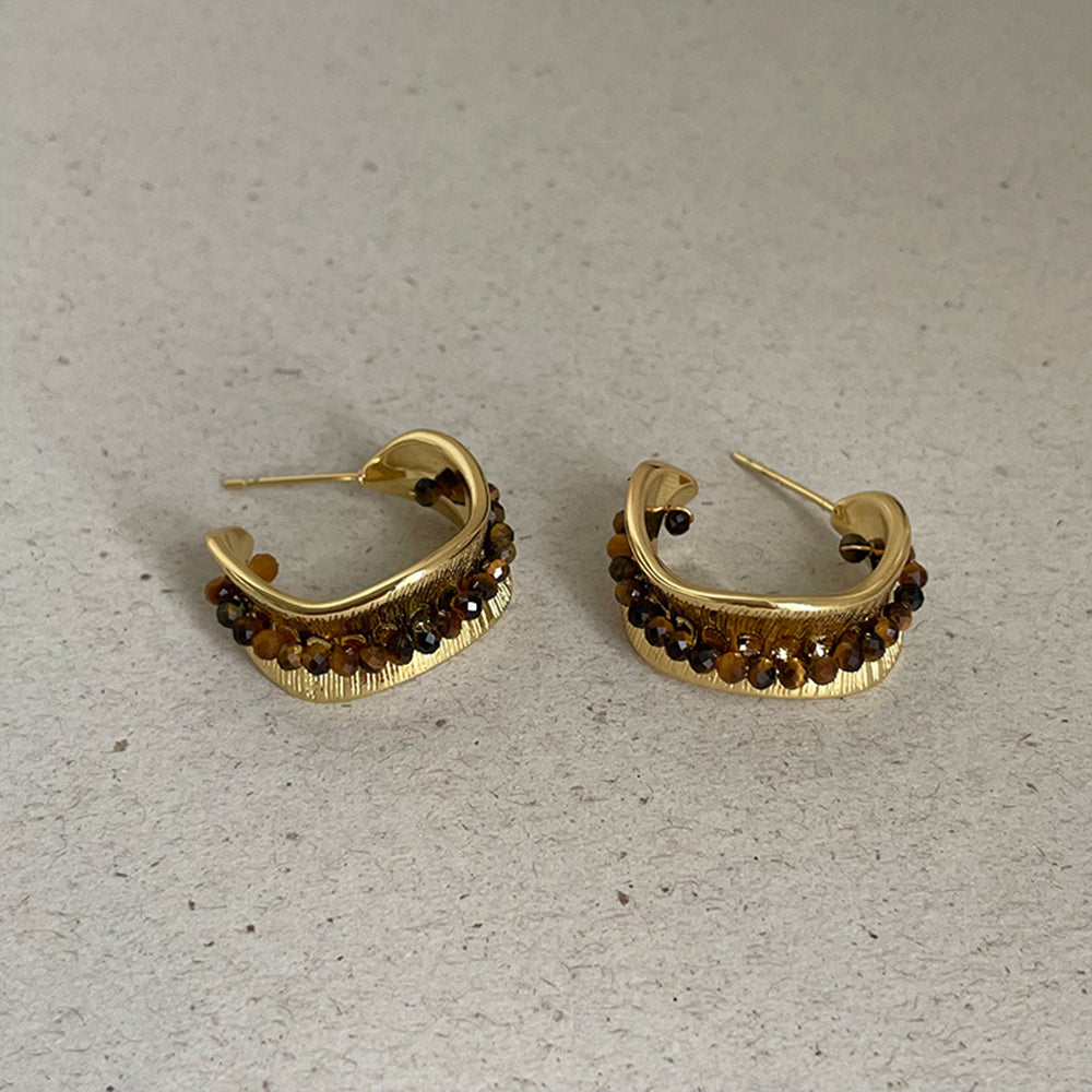 Tiger Eye Stone Stud Earrings - DippedShop Wholesale - #2931