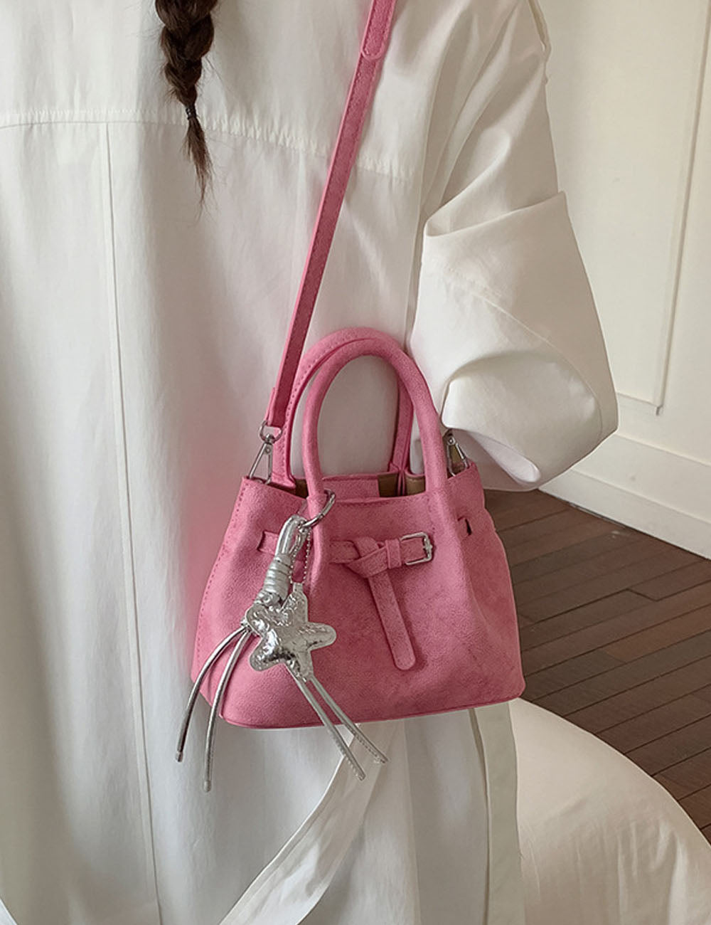 Solid Color Suede Belt Buckle Handbag 6W10BBG1376