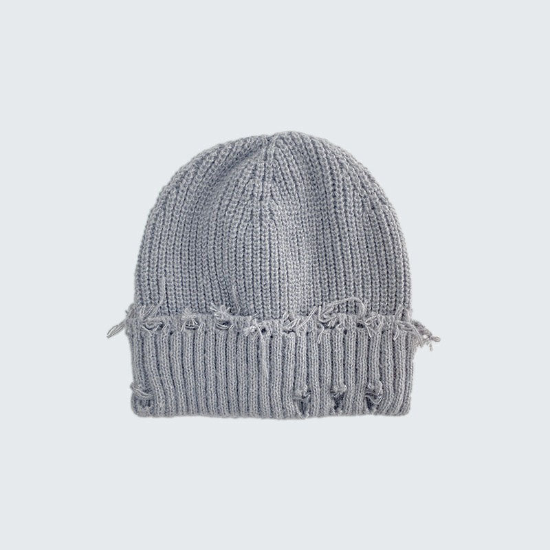 Solid Color Distressed Ripped Knit Beanie 6W6HAT664