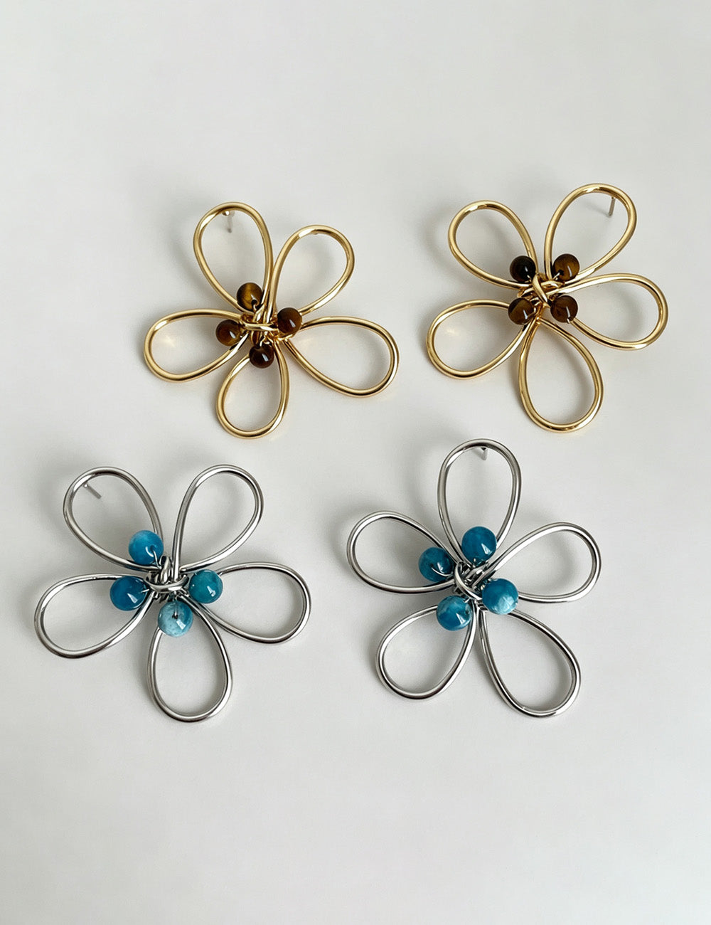 Trendy Hollow Out Flower Beaded Stud Earrings 6W6JER590