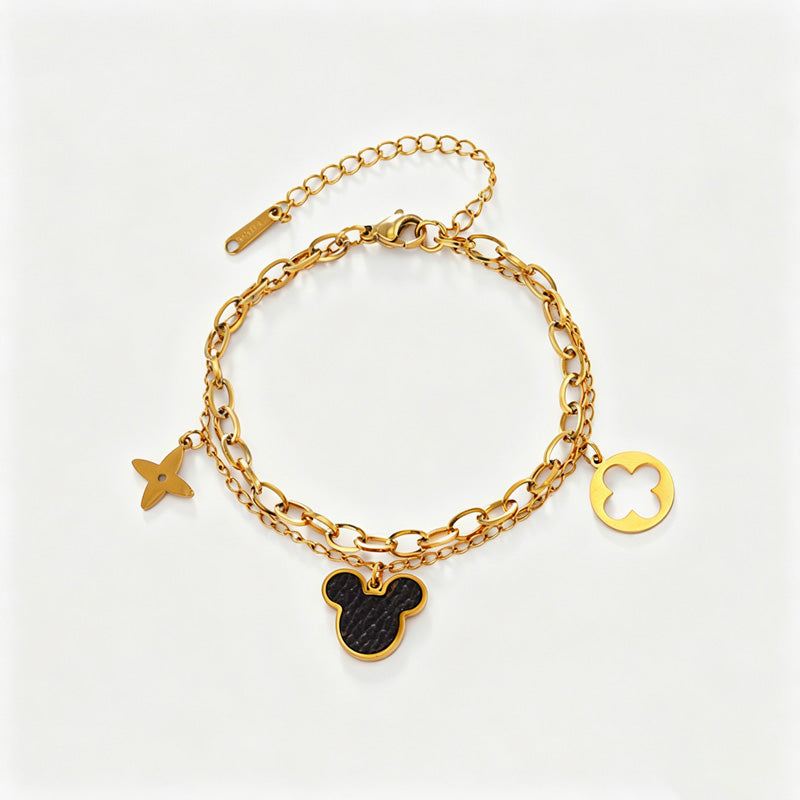 Simple Gold Four-Lear Clover Pendant Bracelet 6W6JBR515