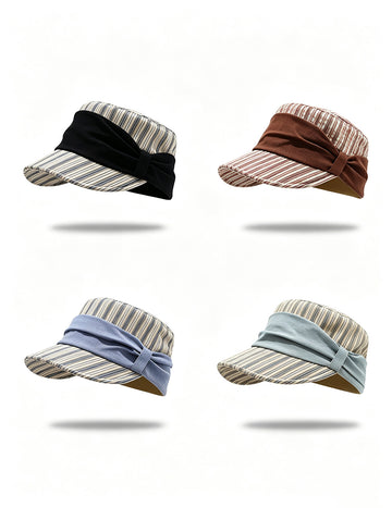Striped Bow Foldable Wide Brim Hat 6W6HAT791