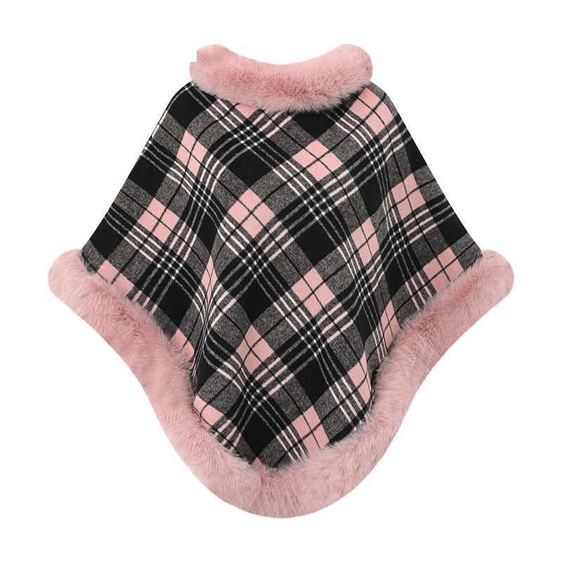Plaid Faux Fur Knit Poncho - DippedShop Wholesale - #8851