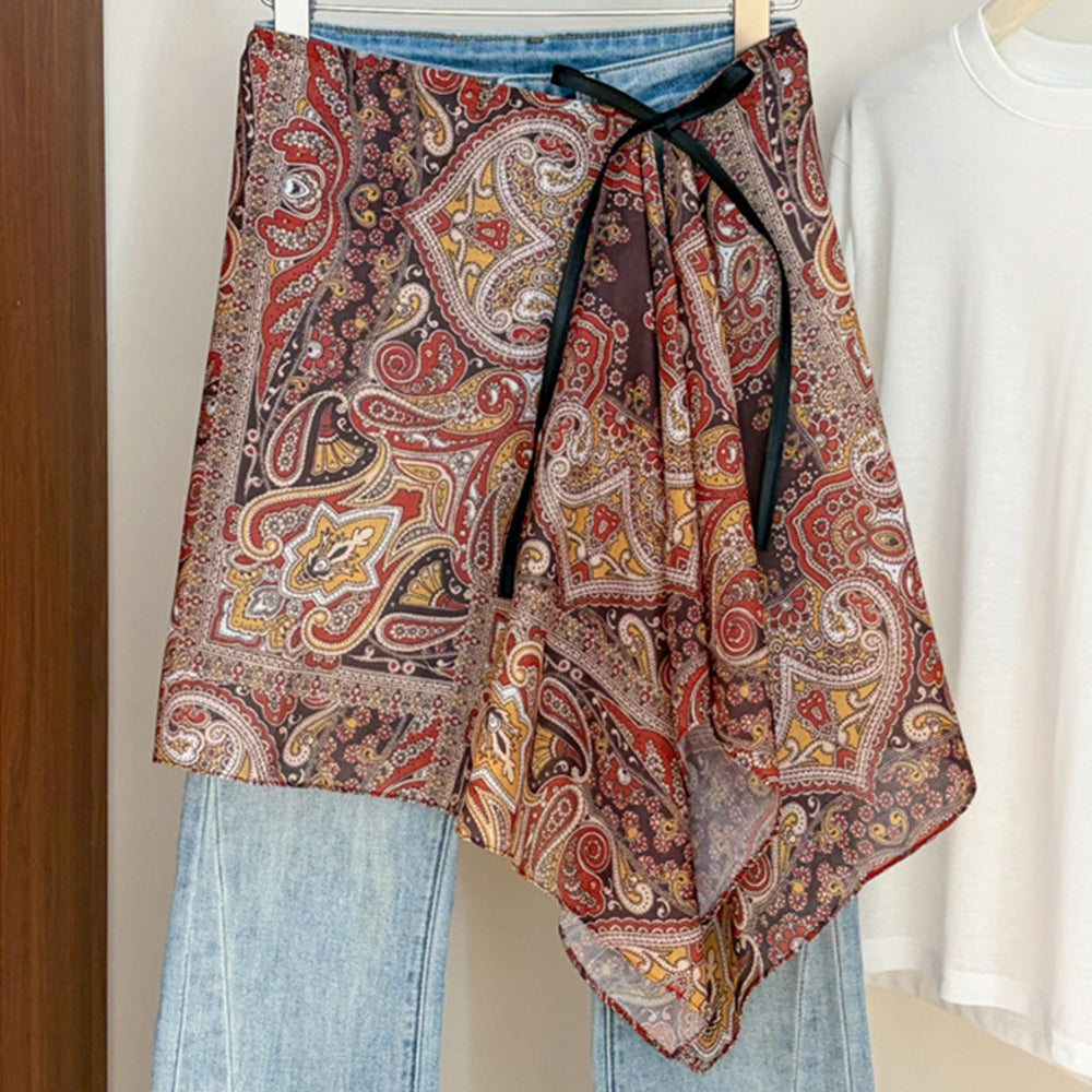 Boho Paisley Print Tie Waist Hip Scarf 6W6NSC232