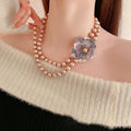 Retro Rhinestone Enamel Floral Pearl Necklace 6W6JNC962