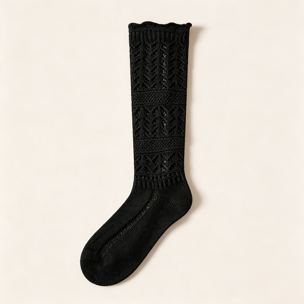 Solid Color Hollow Out Knit Calf Socks 6W8FSO887
