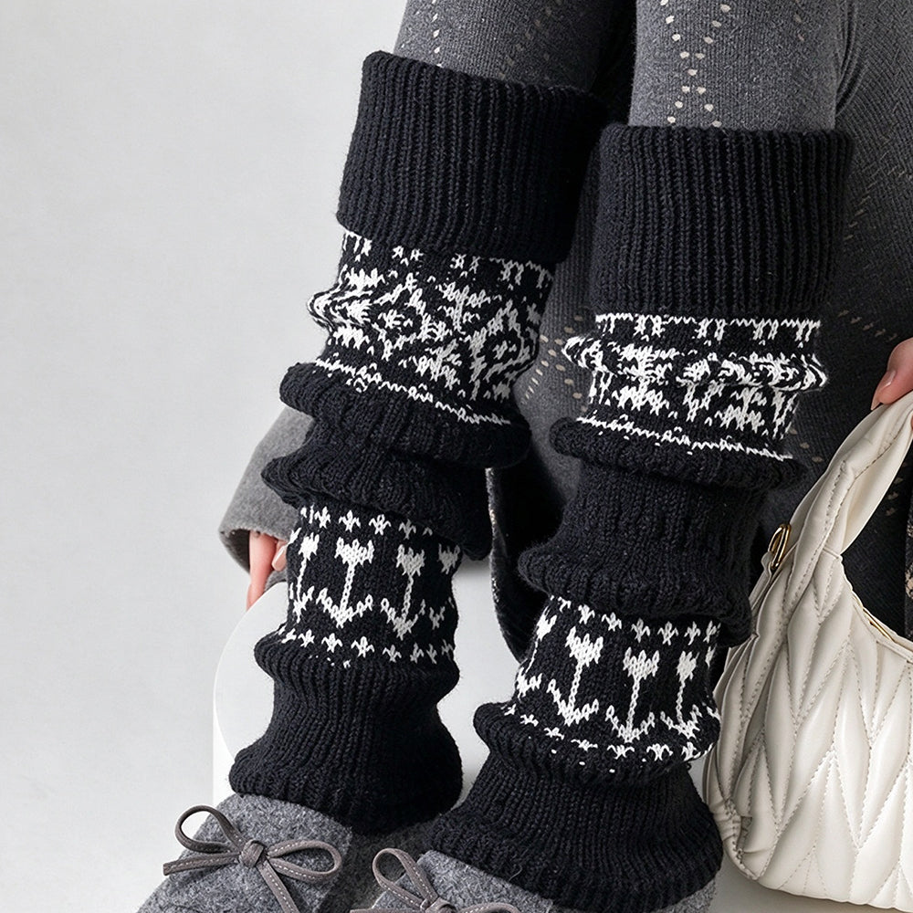 Floral Jacquard Rib Knit Stockings - DippedShop Wholesale - #7715