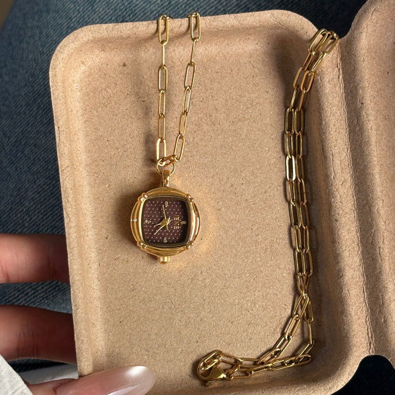 Square Analog Quartz Necklace Watch - DippedShop Wholesale - #3363