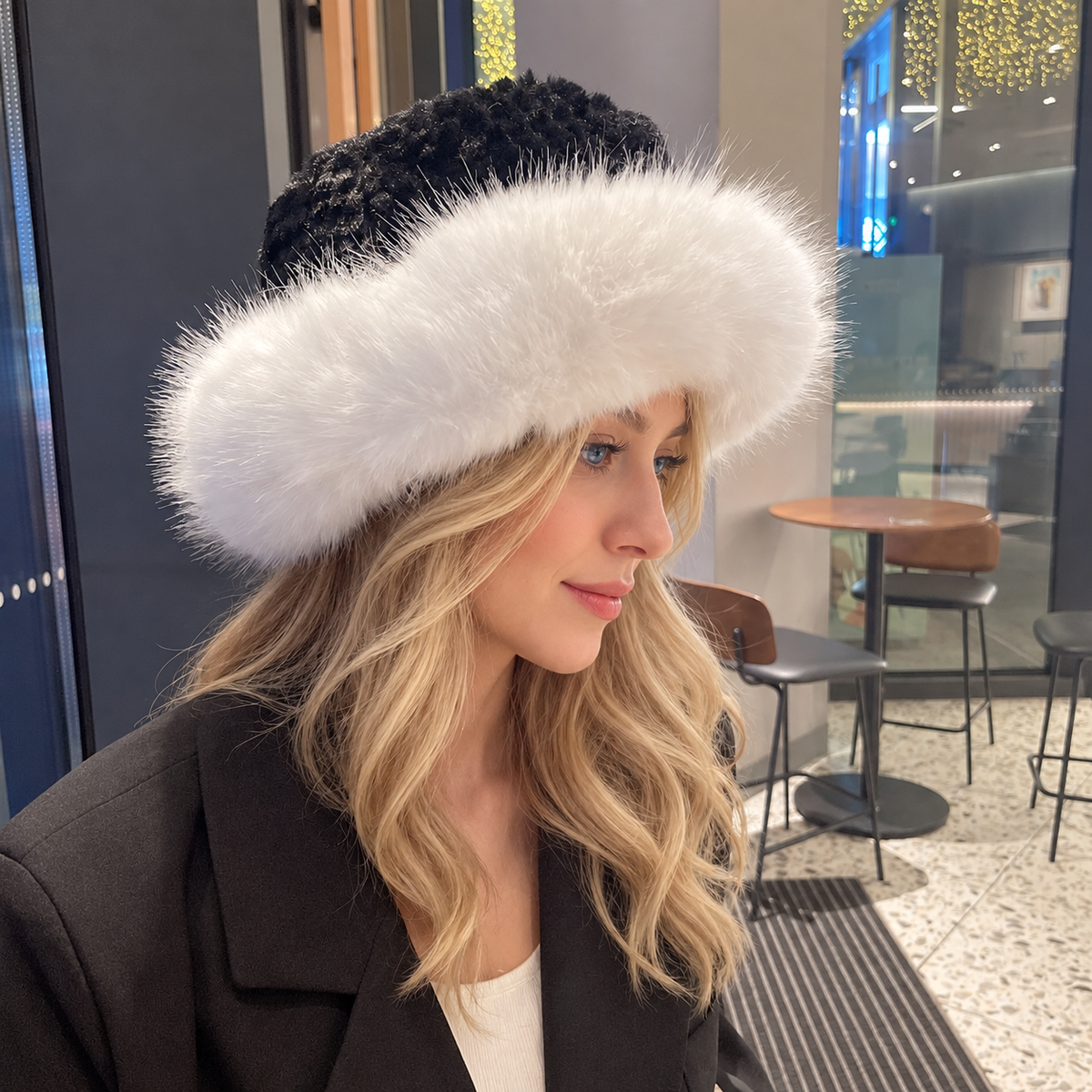 Minimalist Solid Color Faux Fox Fur Bucket Hat 6W6HAT666