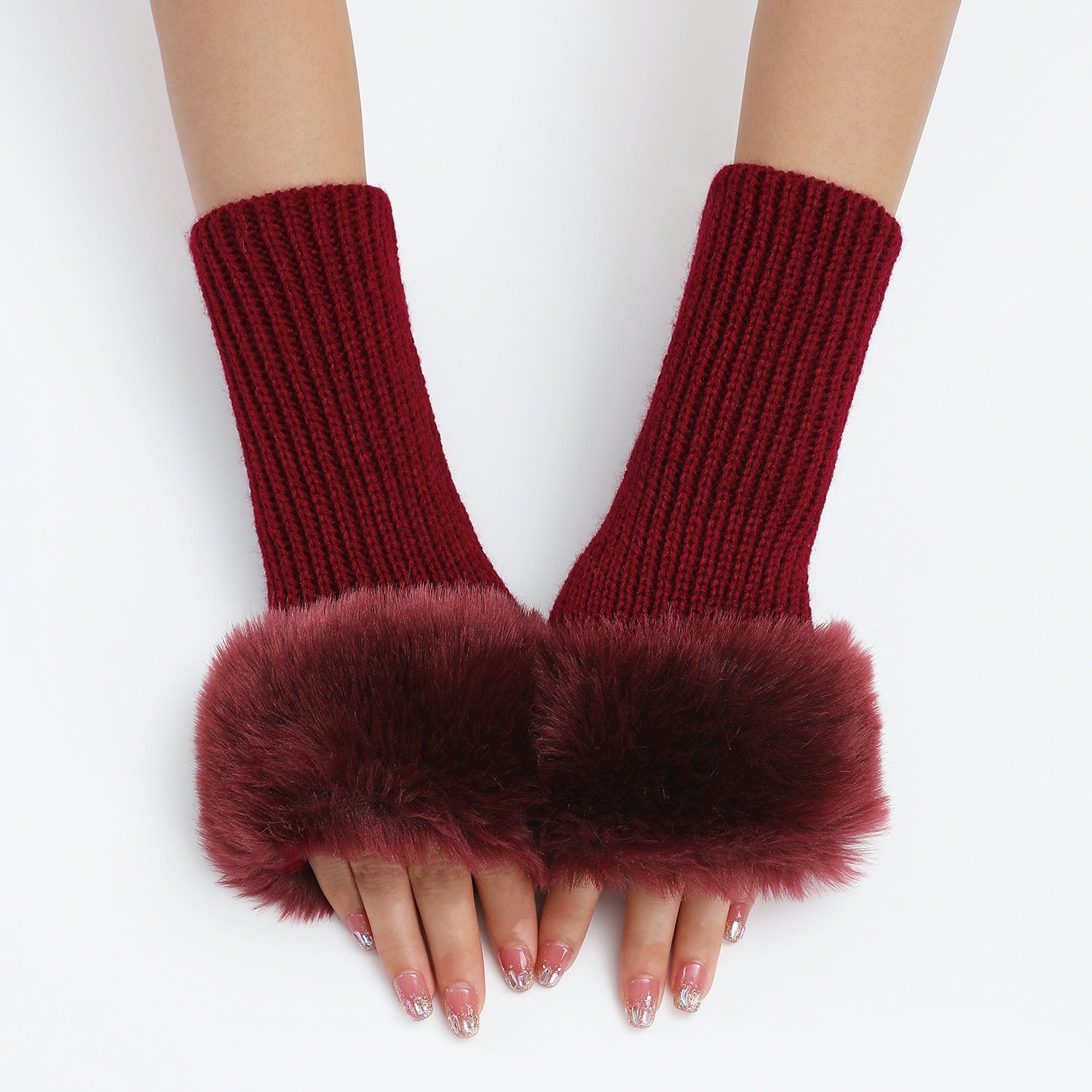 Stylish Rib Knit Thicken Plush Fingerless Gloves 6W6GLO100