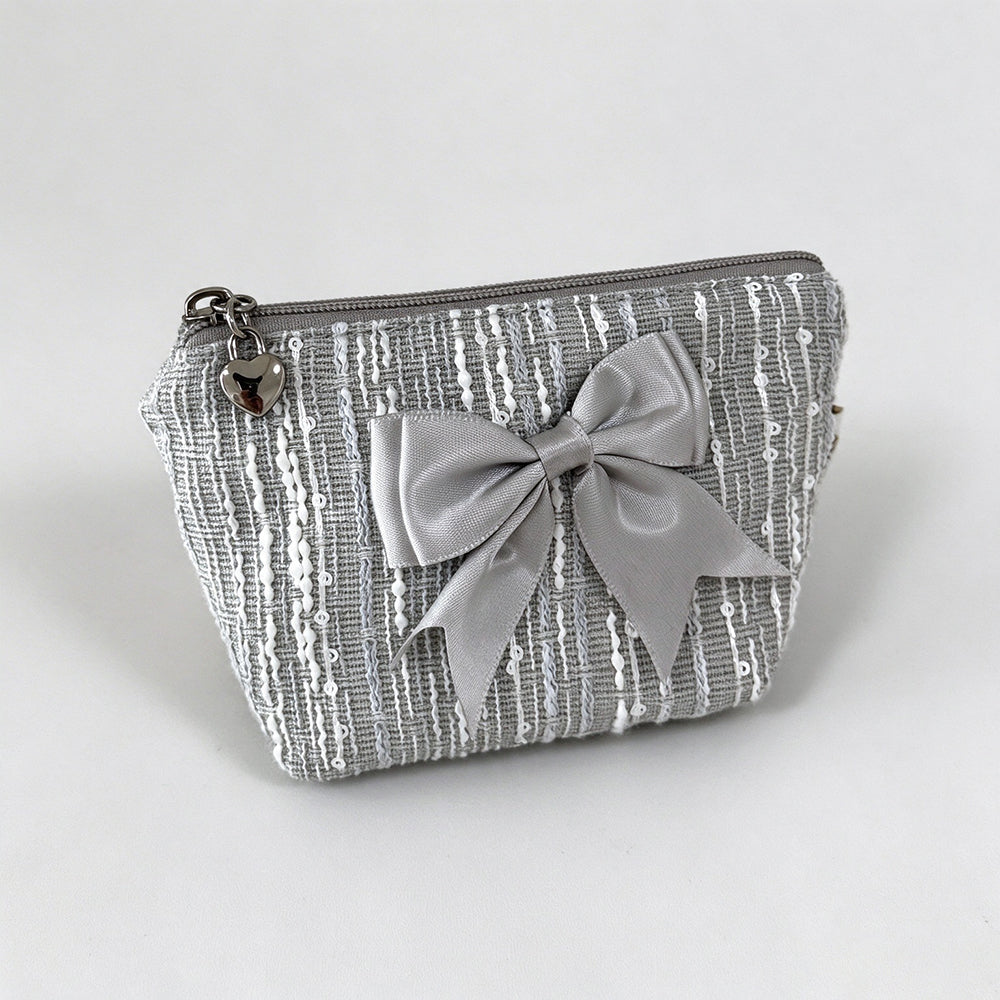 Bowknot Tweed Cosmetic Bag - DippedShop Wholesale - #9523