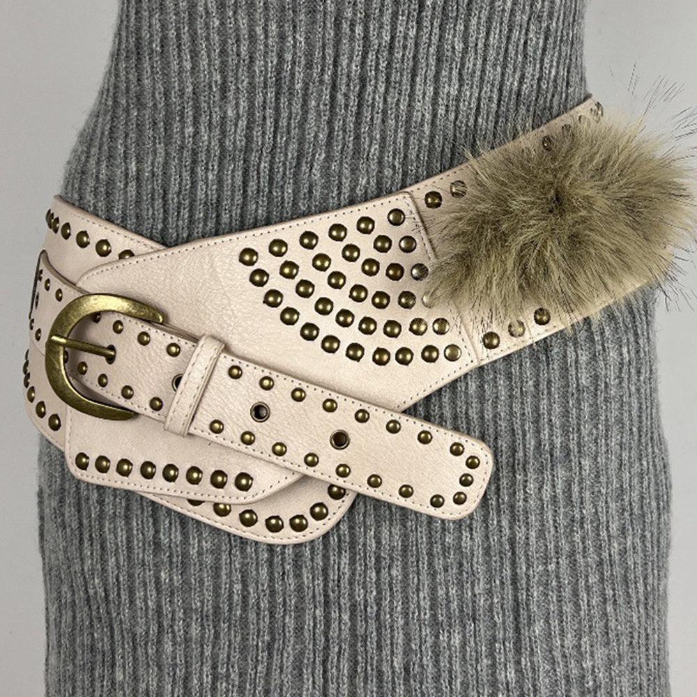 Chunky Punk Wide Studded PU Leather Belt 6W6JBT186