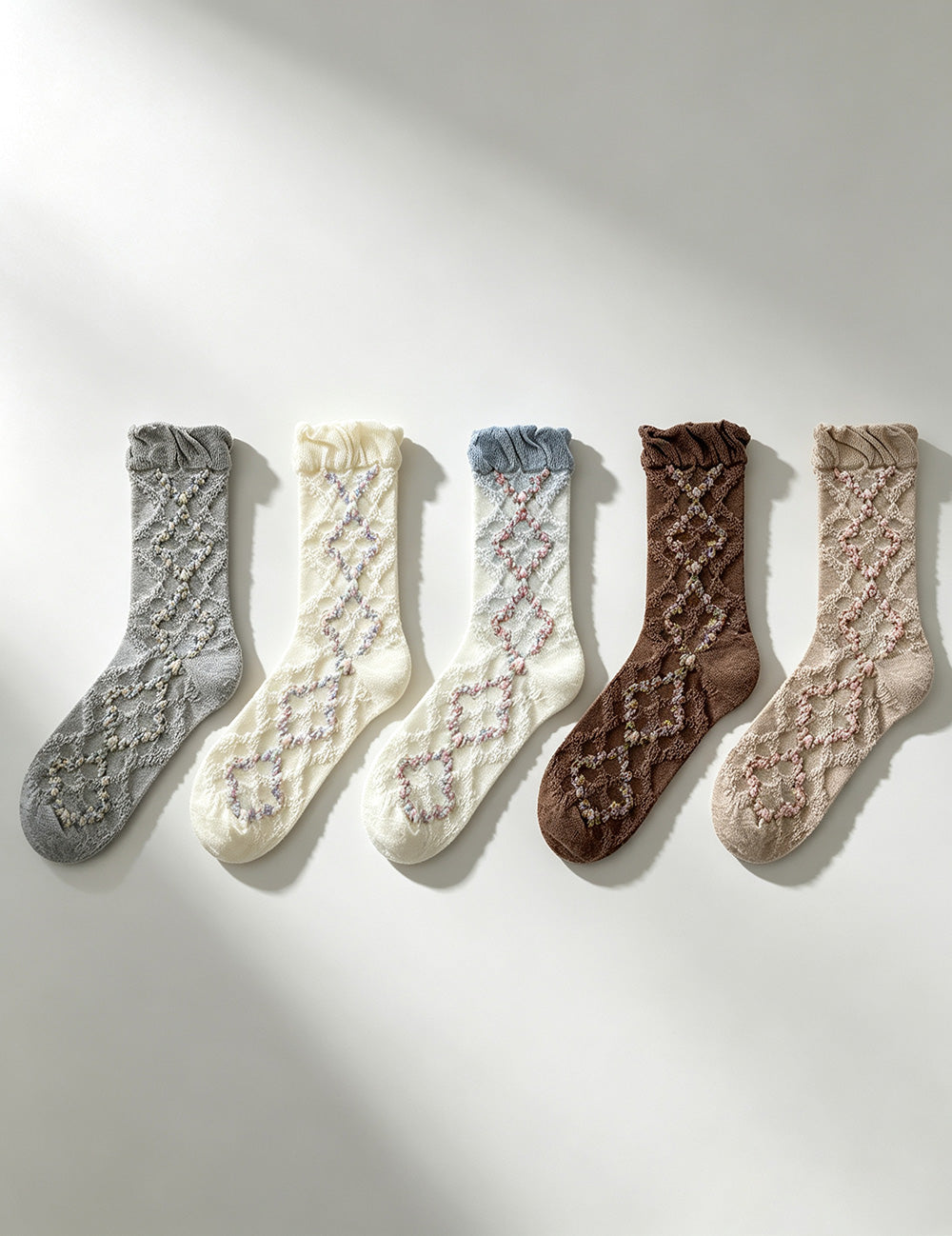 Floral Ruffled Crew Socks - DippedShop Wholesale - #2291