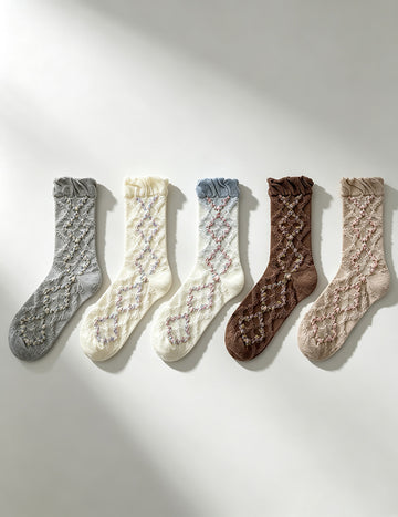Floral Ruffled Crew Socks - DippedShop Wholesale - #2291