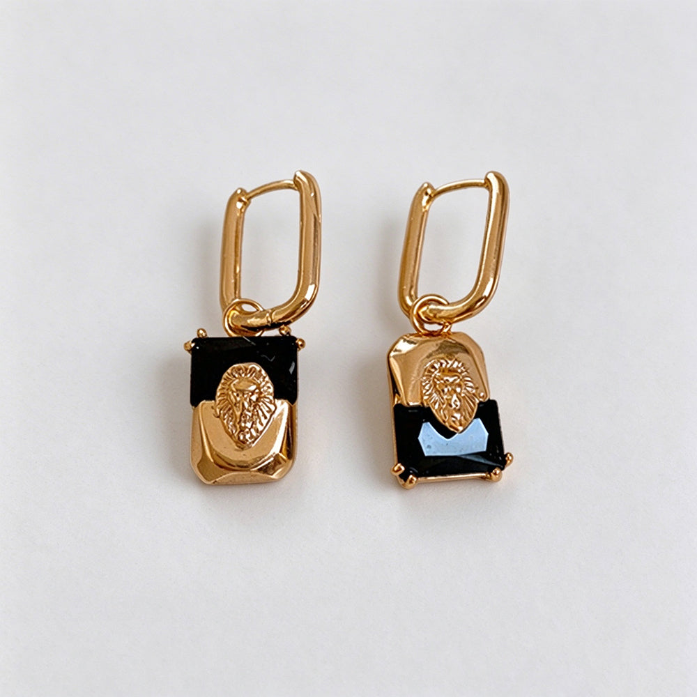 Vintage Gold Plated Lion Head Pendant Earrings 6W6JER810