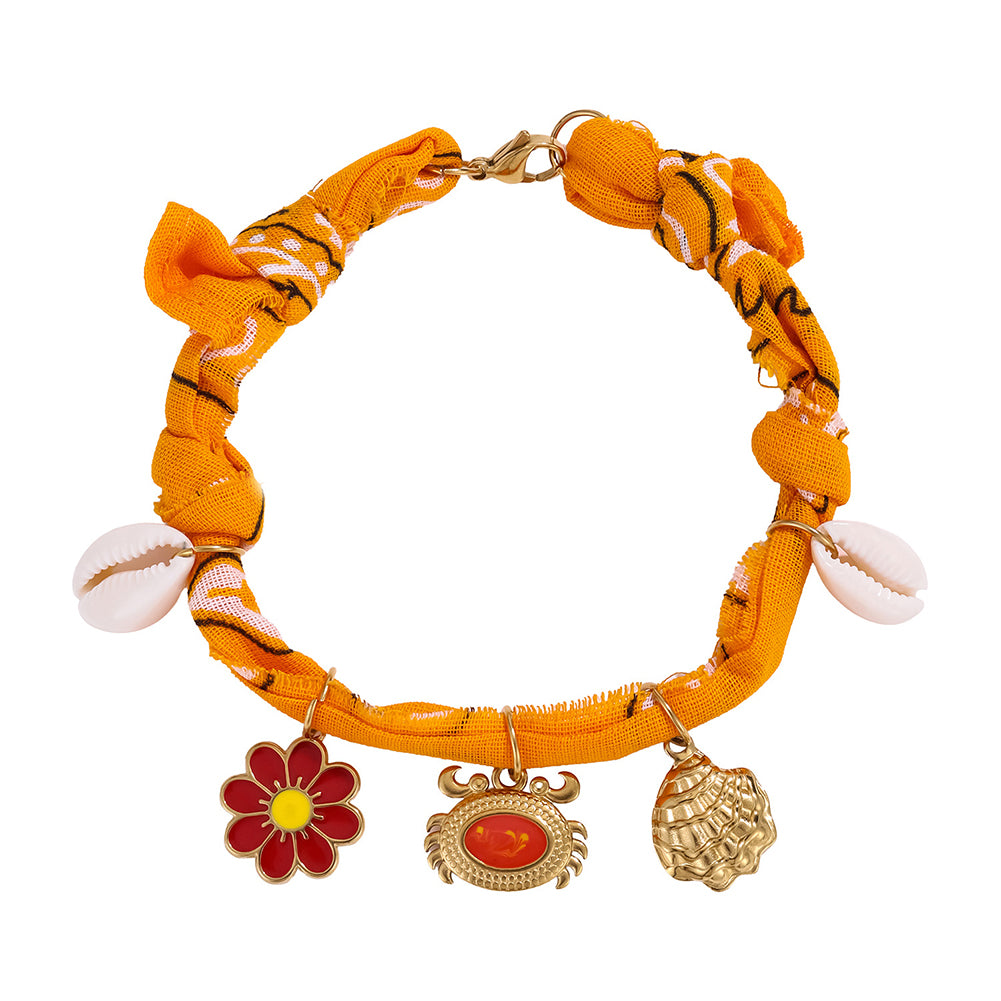 Boho Handmade Woven Flower Charm Scarf Anklet 6W6JBR747