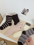 Cozy Striped Cable Knit Thick Crew Socks 6W8FSO693