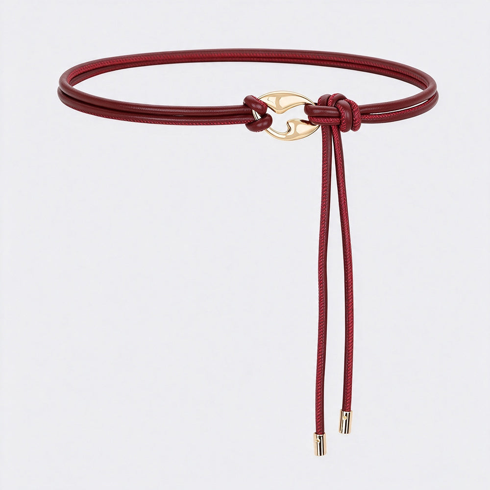 Elegant Double Rope Leather Knotted Thin Rope Belt 6W6JBT190