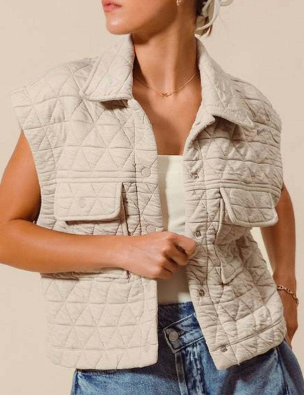 Lapel Casual Pockets Padded Vest Jacket DPT0703