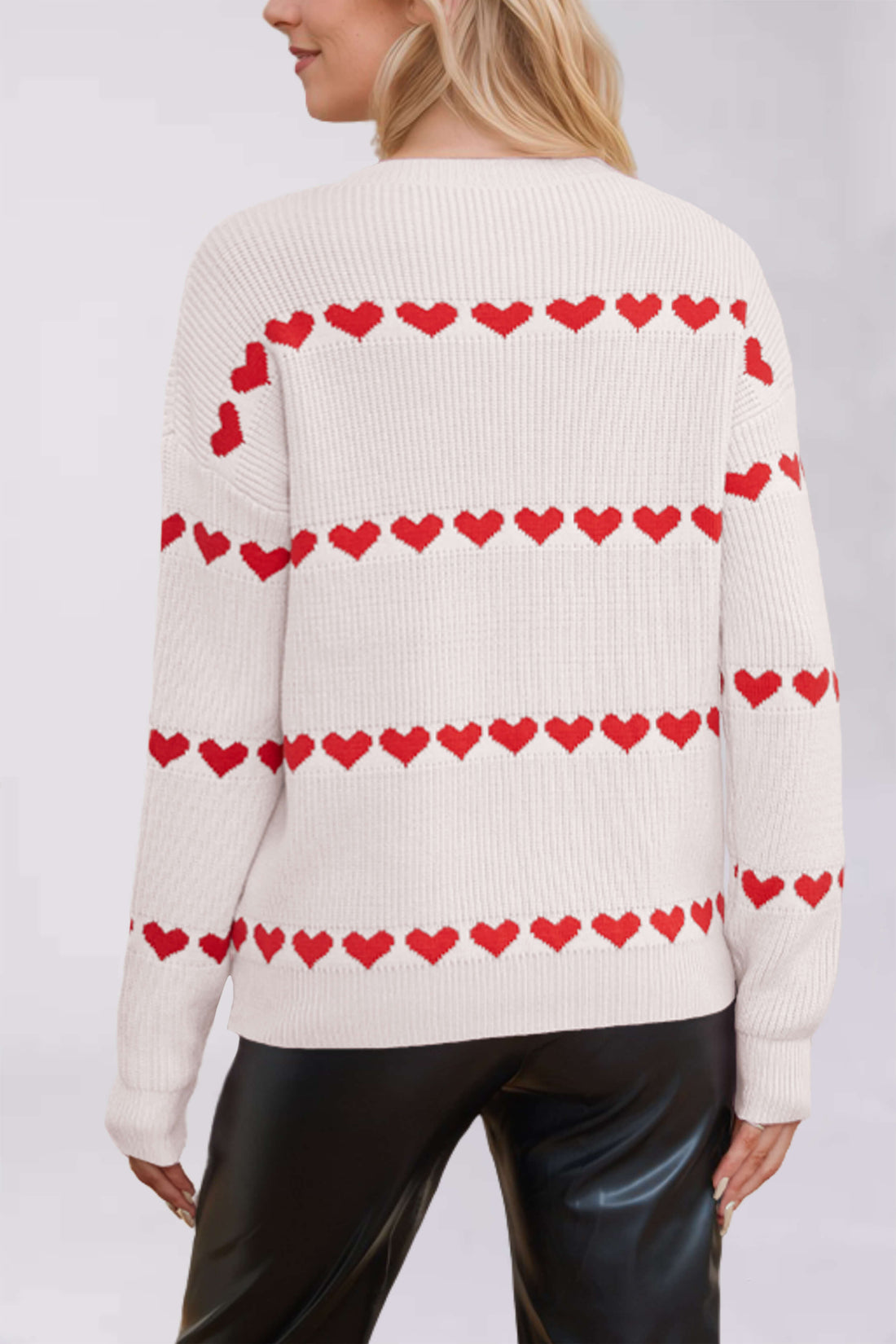 Love Jacquard Color Block Round Neck Sweater DPT0803