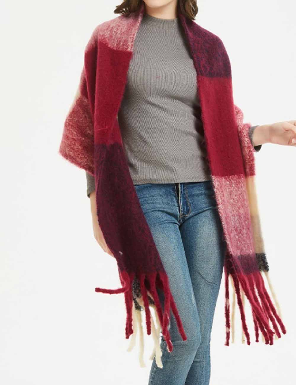 Soft Plaid Striped Tassel Warm Winter Scarf DP25G577