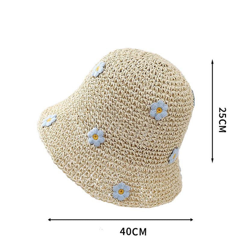 Flower Embroidery Straw Hat - DippedShop Wholesale - #0963