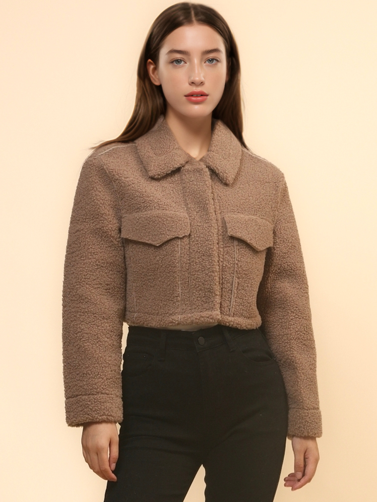 Solid Color Teddy Label Short Winter Jacket DPT4659