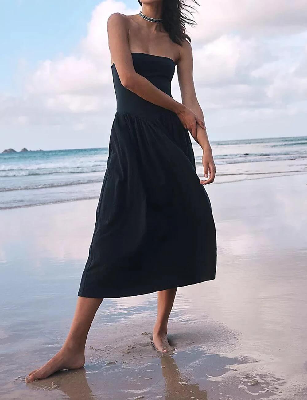 Solid Strapless Long Dress - DippedShop Wholesale - #2819