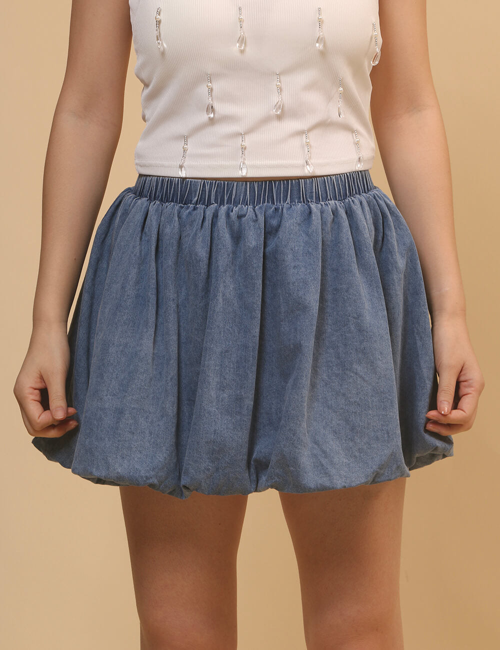 Floral Denim Bubble Skirt - DippedShop Wholesale - #0691