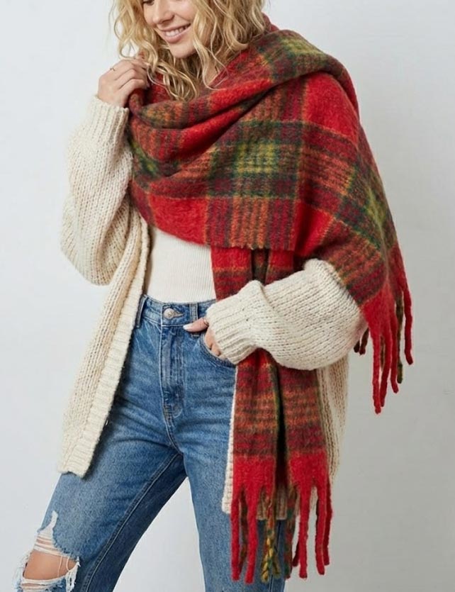 Trendy Plaid Thicken Warm Tassel Knit Scarf DP25H410