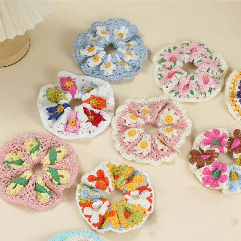 Sweet Colorful Flower Handmade Crochet Scrunchies DP25F950