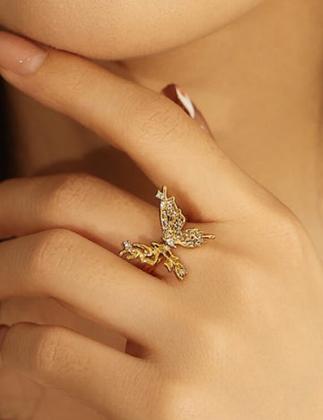 Vintage Gold Butterfly Zircon Oppen Ring DP25B789