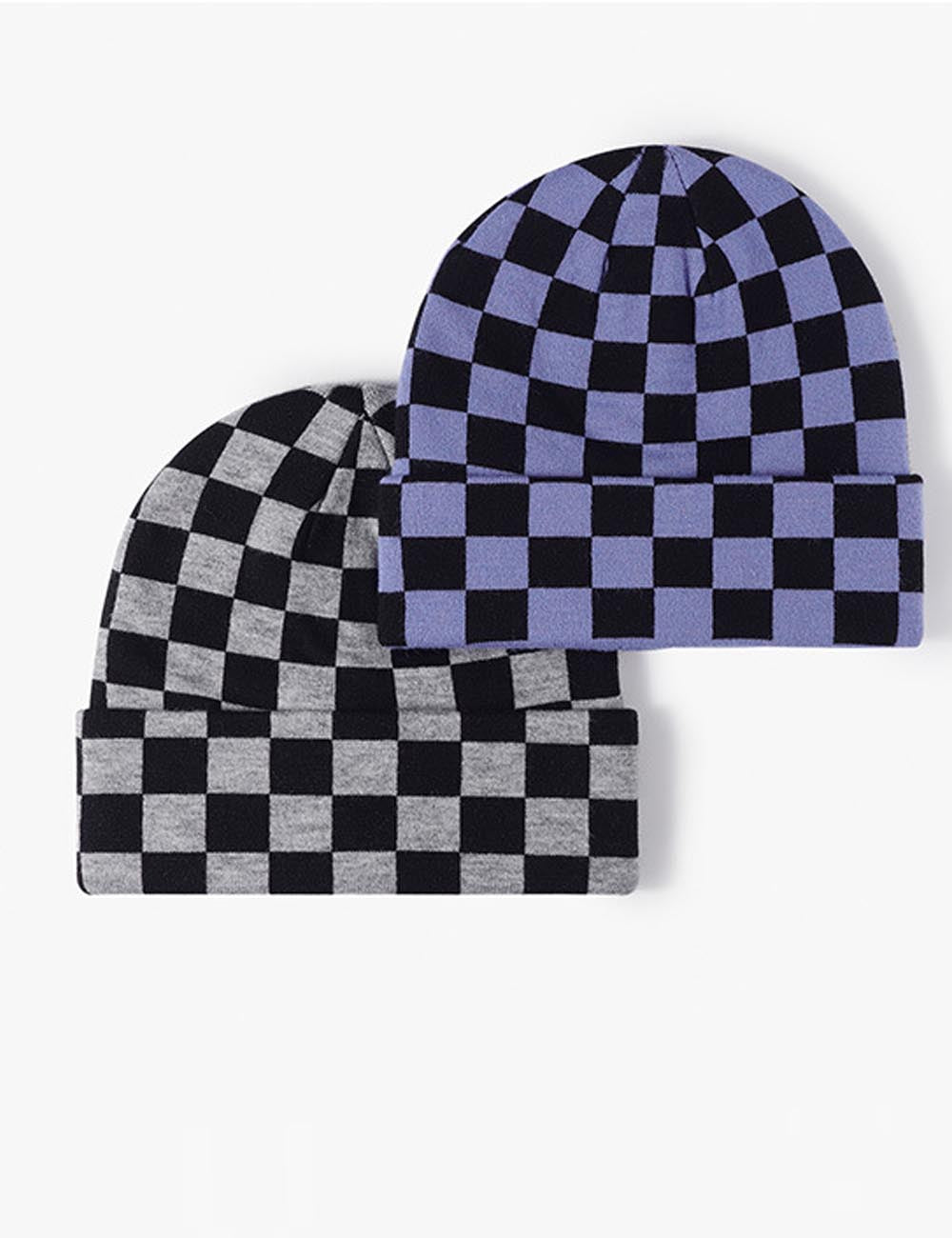 Color Contrast Checkered Knit Beanie Warm Hat DP25F641