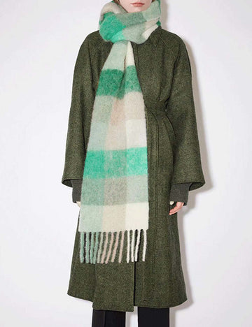 Cozy Color Block Plaid Fringed Knit Scarf DP25F606