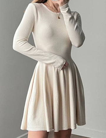 Elegant Round Neck Long Sleeve Flare Mini Dress DP25F721