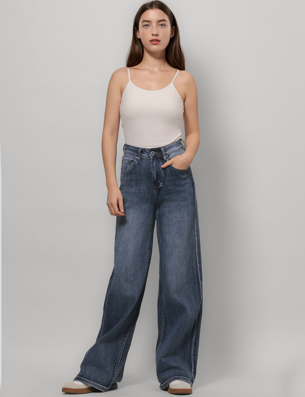 Distressed Mid-Rise Denim Pant Straight Leg Jeans DPP4824